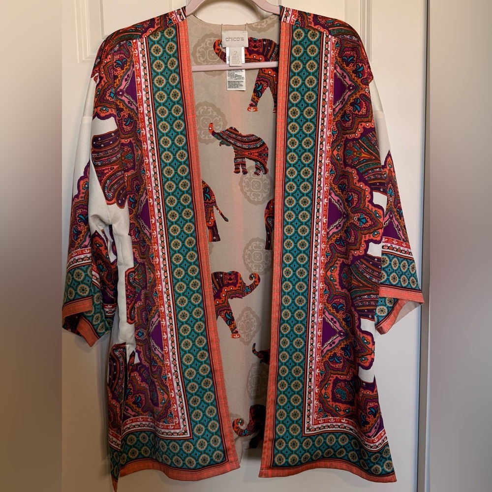 Chico's Multicolor Elephant Print/Reversible Kimono - Picture 4 of 9
